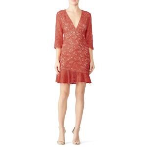 Stylestalker Ari Red Lace V Neck Half Sleeve Sheath Mini Dress Size Medium